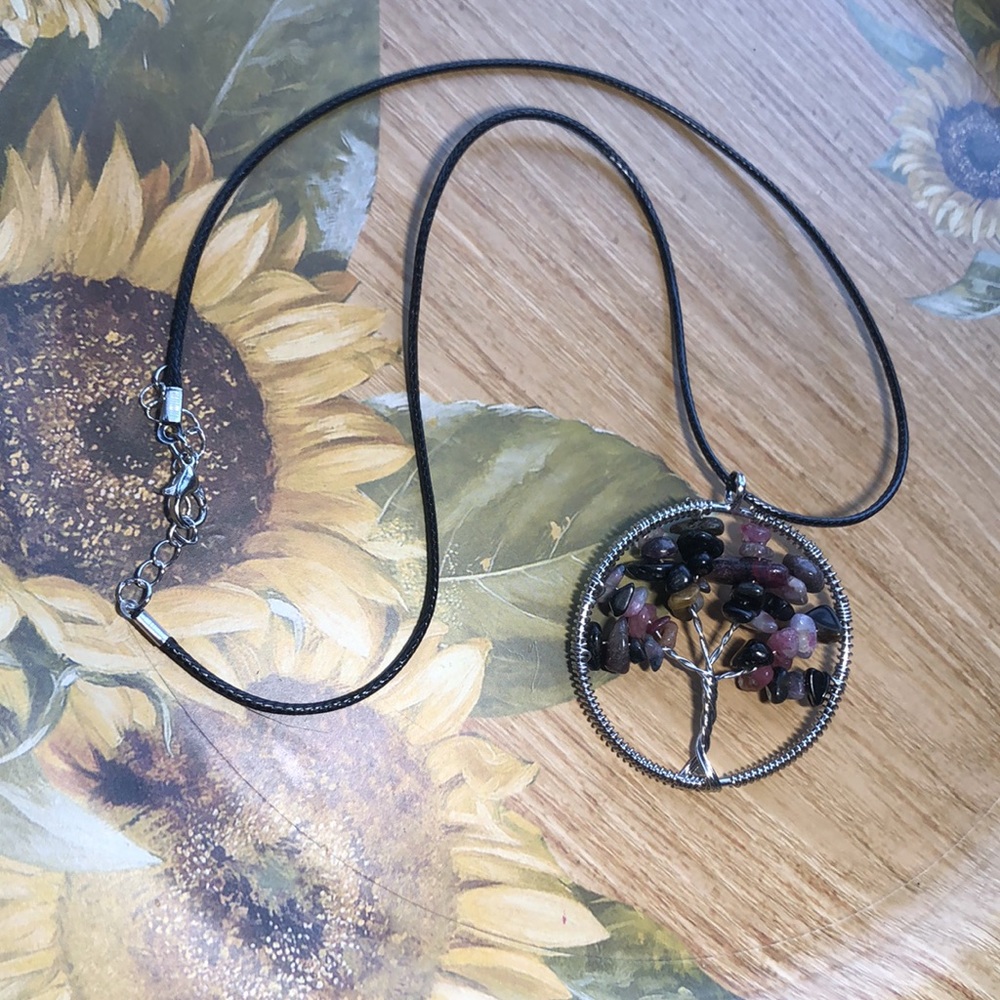 Tree of Life Gemstone Pendant rhodonite chip gemstone necklace - Picture 3 of 5
